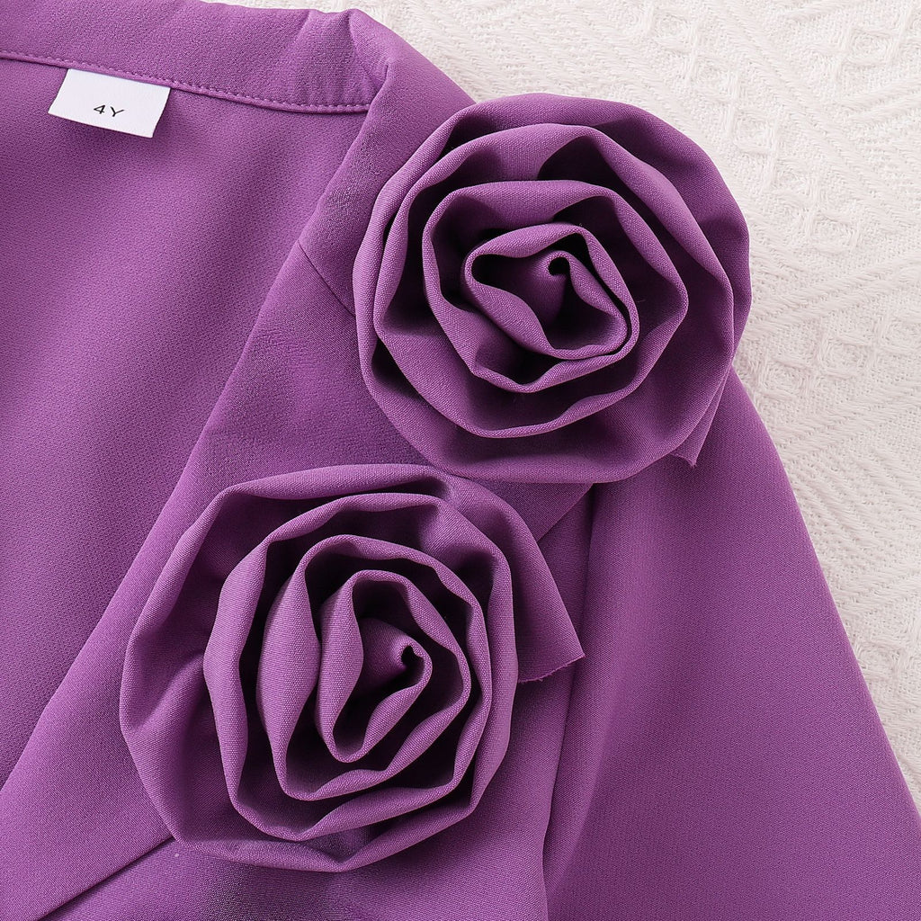 Winter Velvet | Girls 3-D Floral Blazer, Camisole & Trousers Multi-Piece Set