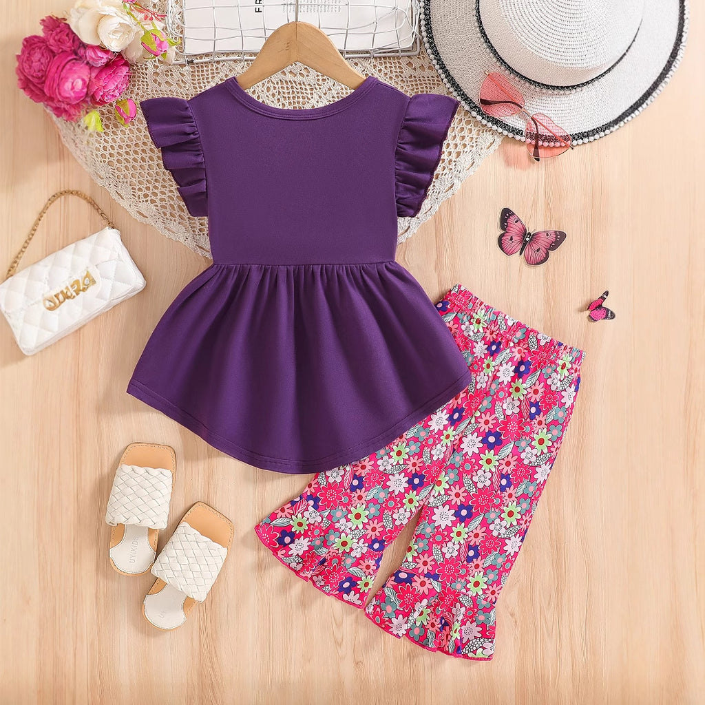 The Blossom-Breeze | Girls’ 2026 "Lotus Leaf" Ruffle Top & Floral Pant Set