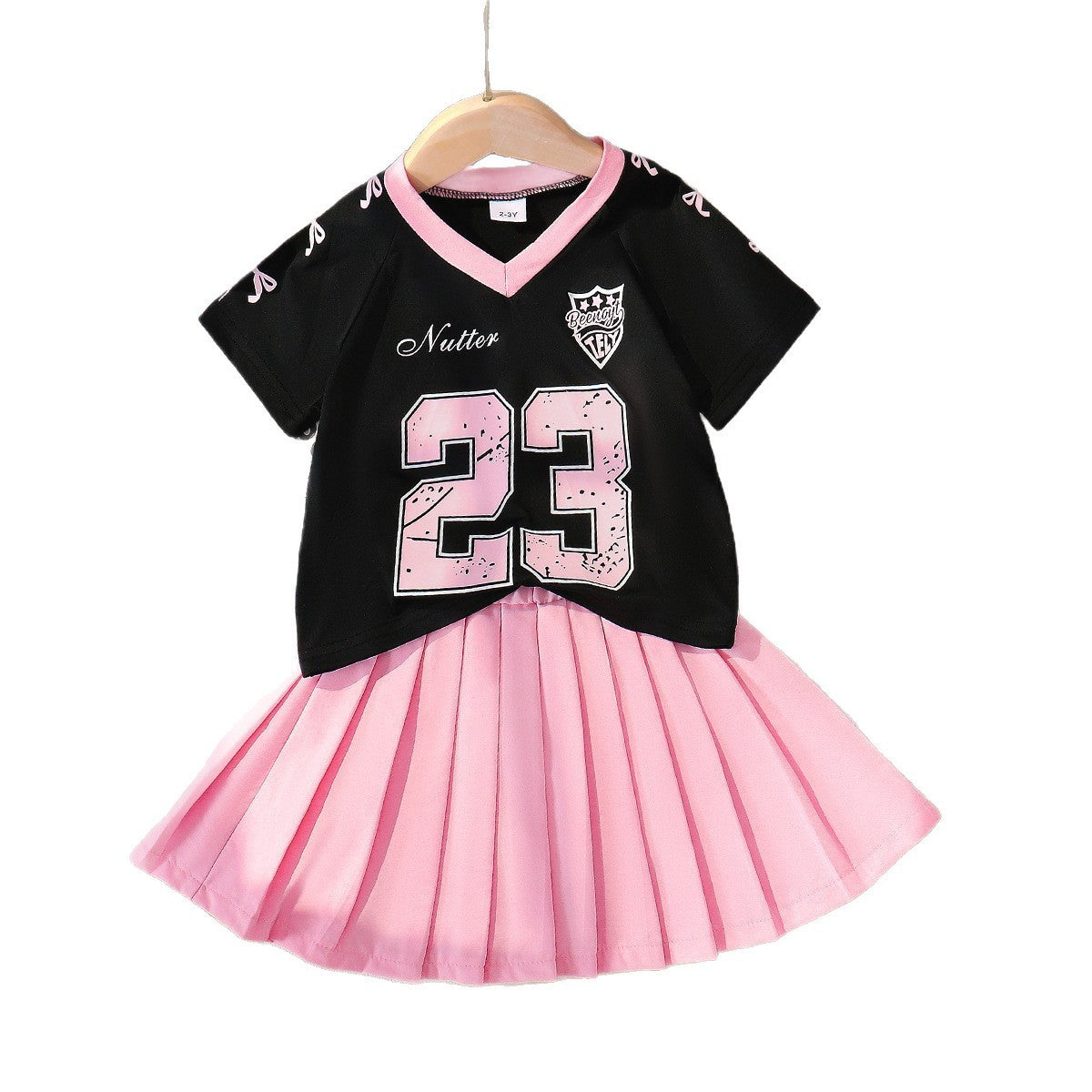 Girls College Style Princess Set - V-Neck Letter Print Outfit