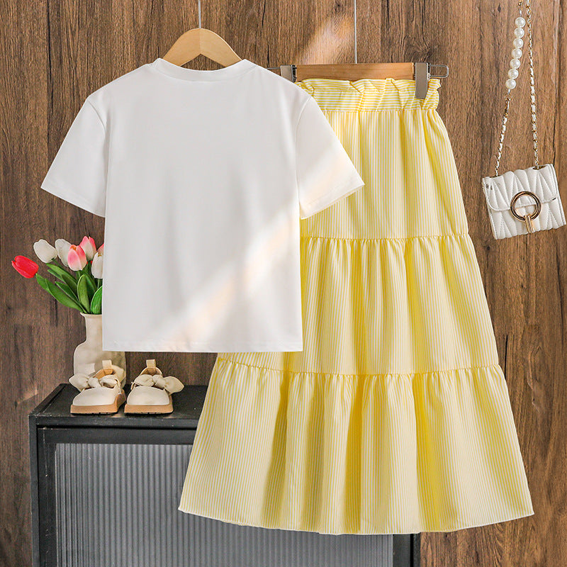 Boho Blossom | Girls Bow Short-Sleeve Top & Bohemian Tiered Cake Skirt Set