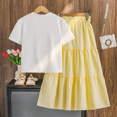 Boho Blossom | Girls Bow Short-Sleeve Top & Bohemian Tiered Cake Skirt Set