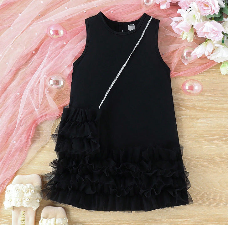 Girls Western Summer Dress - Sleeveless A-Line Mesh Cake Skirt