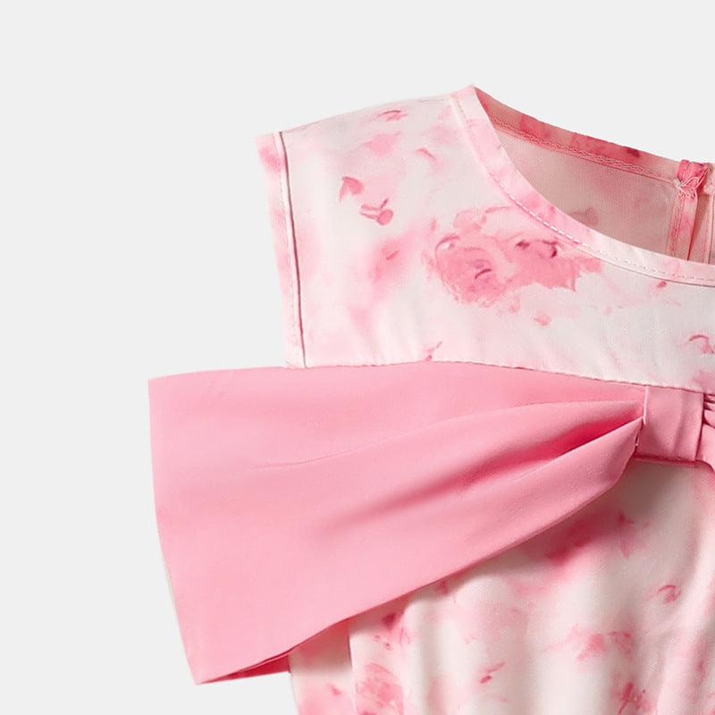 Parisian Bloom | Girls Sweet Floral Bow Double-Layer Princess Dress