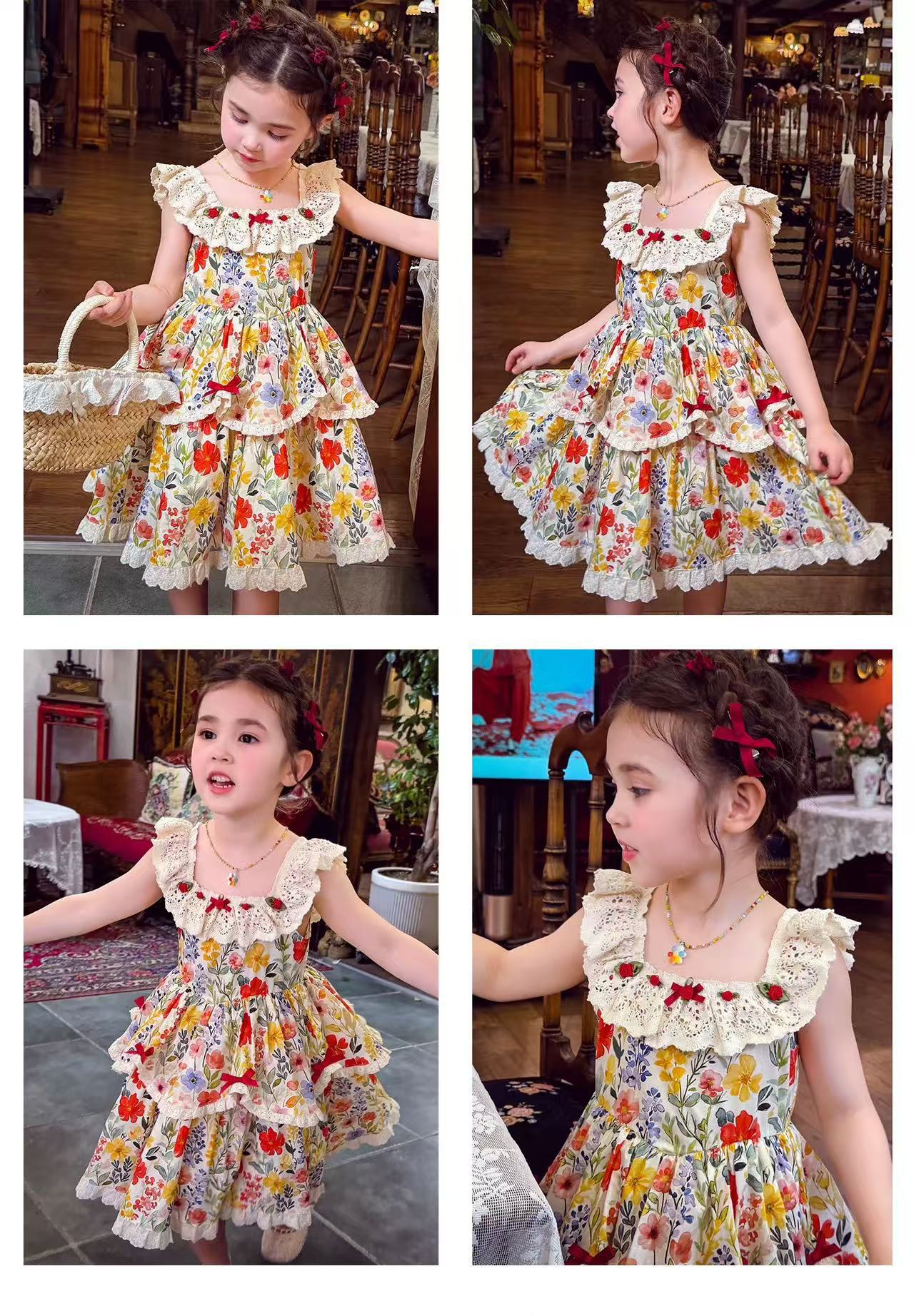 Girls Lolita Lace Princess Dress | Summer Floral Dress