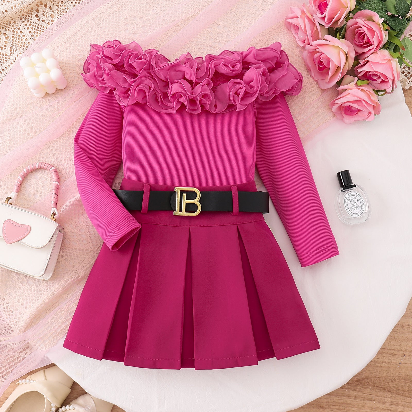 Parisian Grace | Girls 3-D Lace Top & Pleated Skirt 3-Piece Set