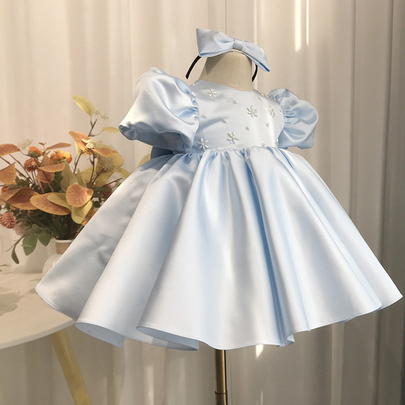 The Arctic Azure | Blue Satin Winter Tutu & Portrait Dress