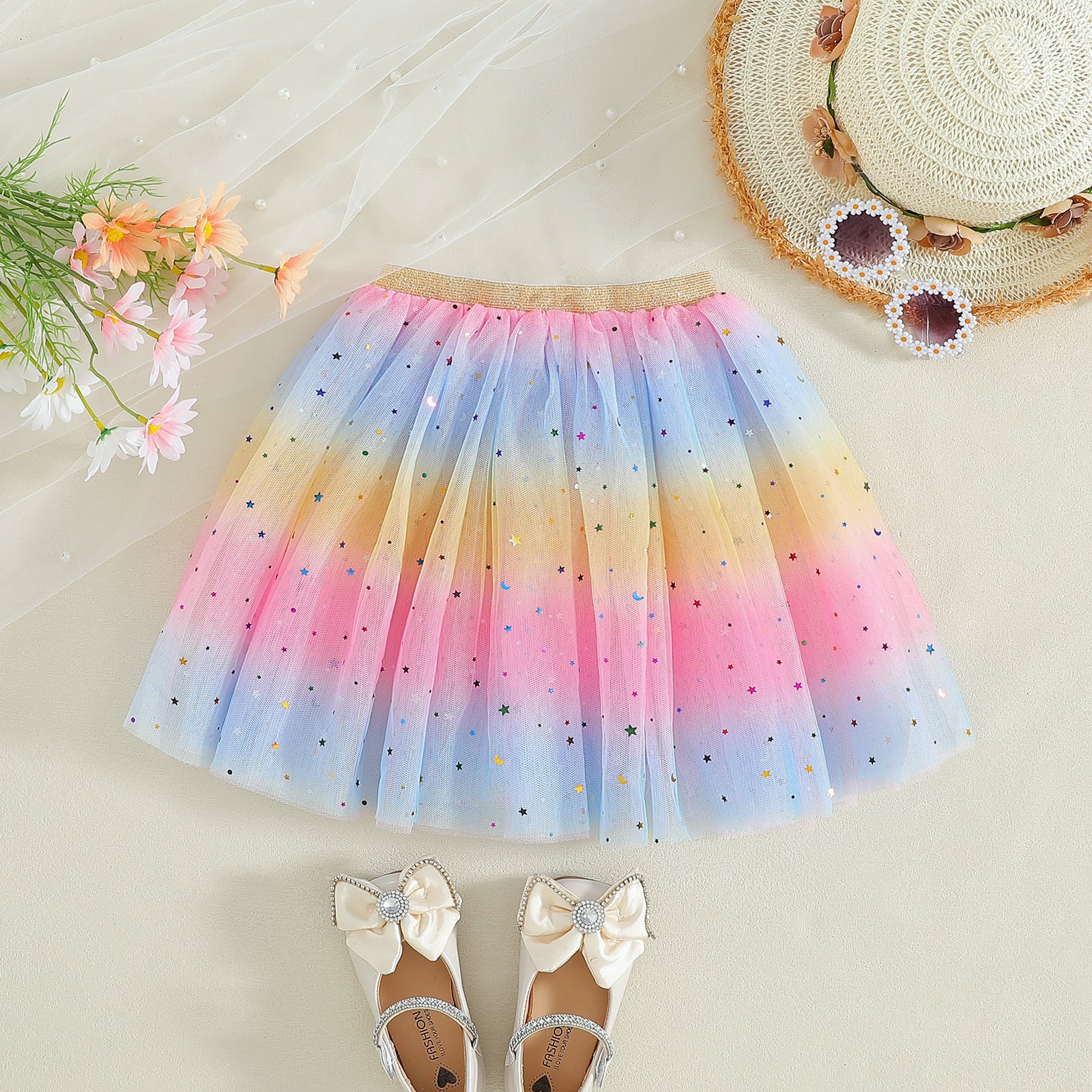 The Spectrum Shimmer | Girls’ Rainbow Sequin Performance Puffy Skirt