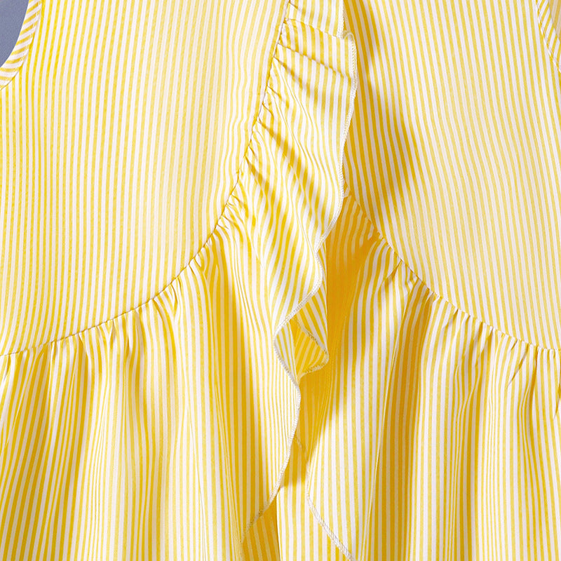 Urban Sailor | Girls Striped Ruffle Top & Wide-Leg Pants Summer Set