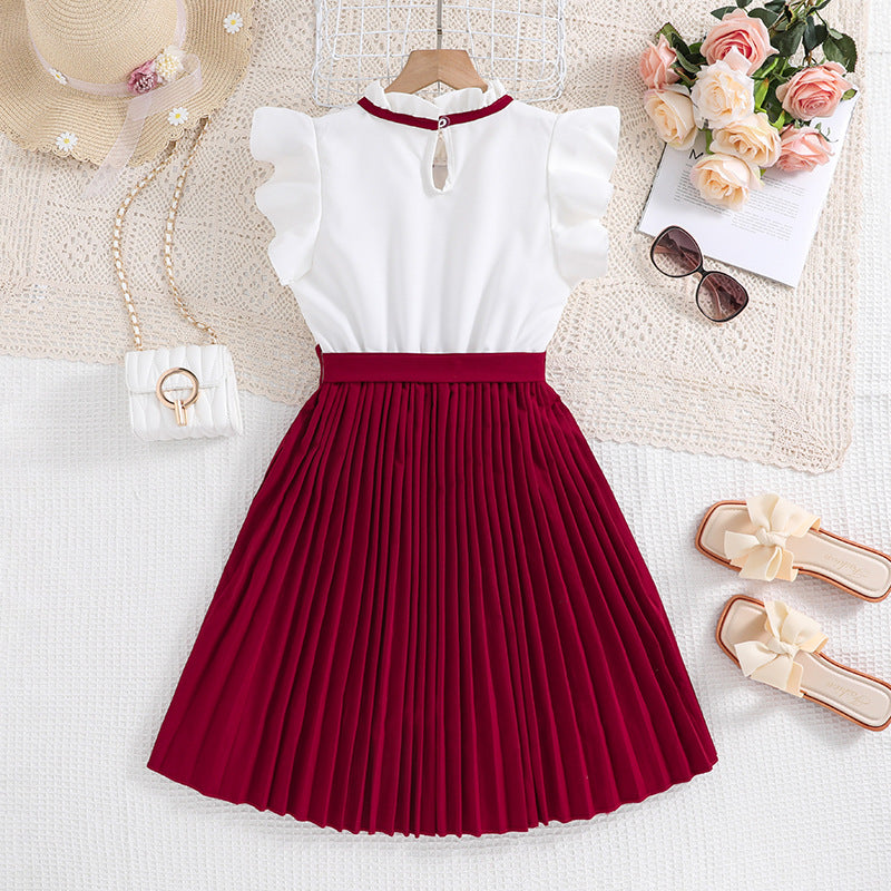 Girls Flying Sleeve Princess Dress |  Spring Summer Color Block Korean Dress