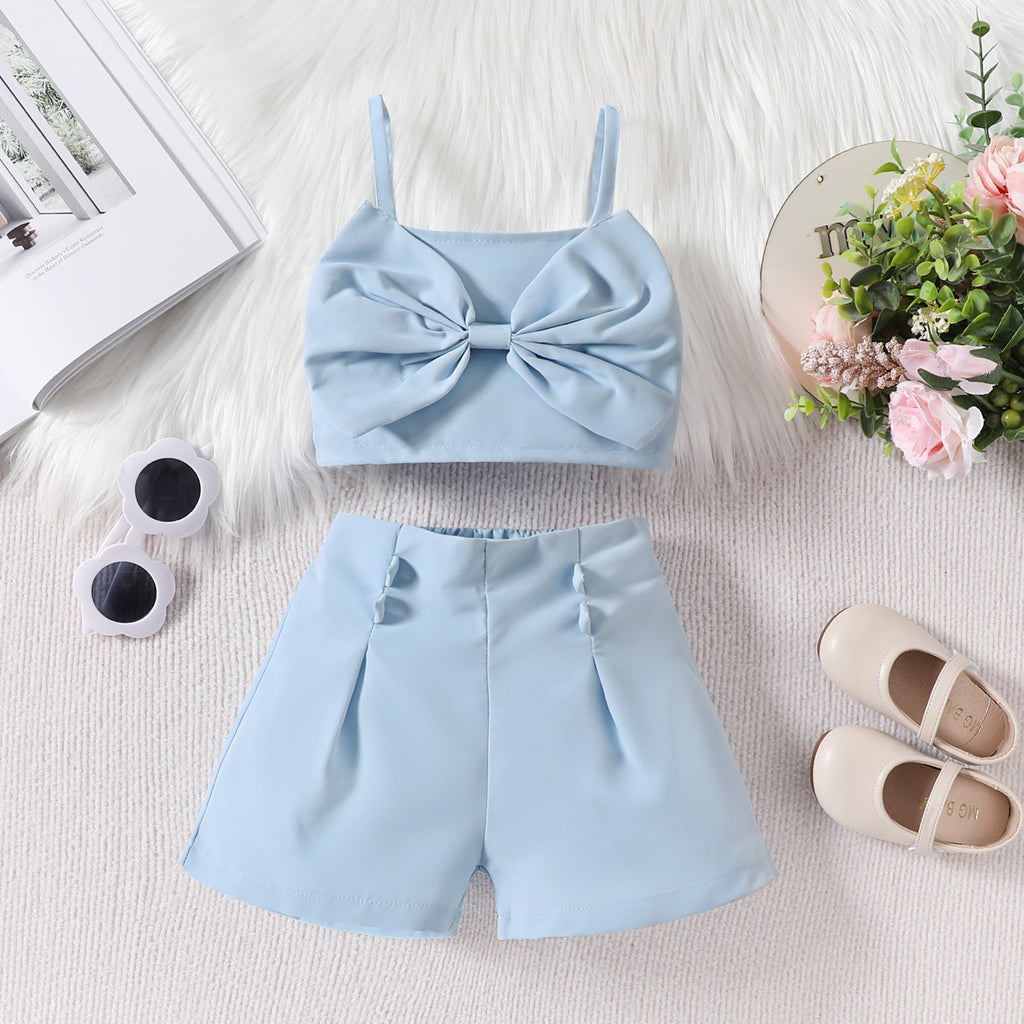 Girls Western Style Bow Tie Suspender Top - Matching Fashion Shorts Set