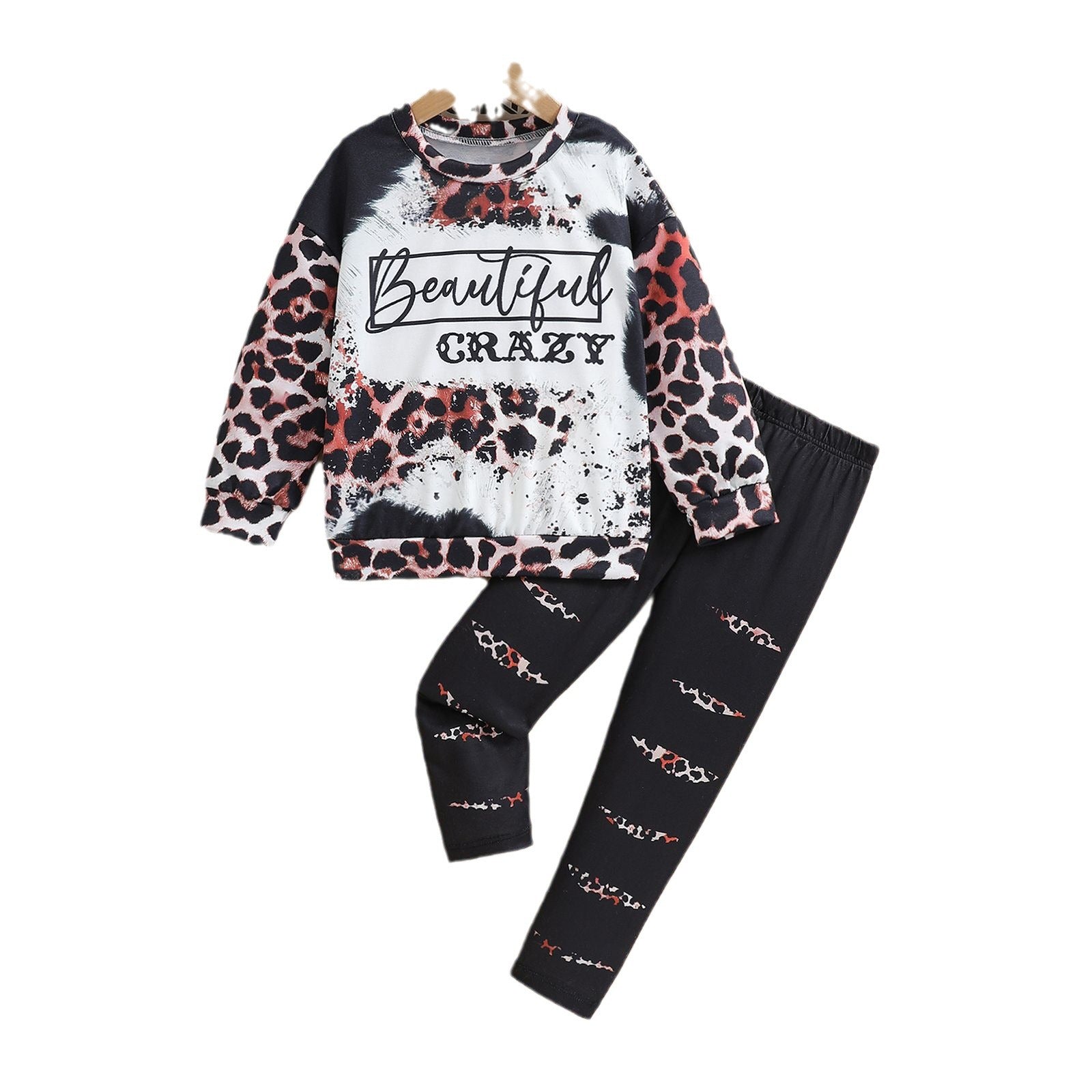 The Alpha-Wild | Girls’ Alphabet Leopard Print Sweater & Jogger Set