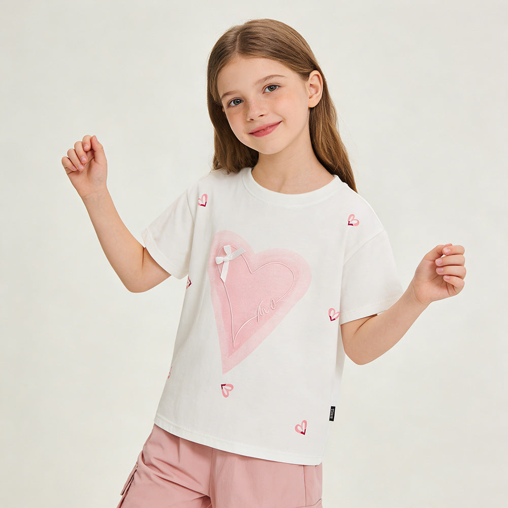 The Meadow Blossom | Girls' Pure Cotton Short-Sleeve Bow Culottes Summer Two-Piece Suit