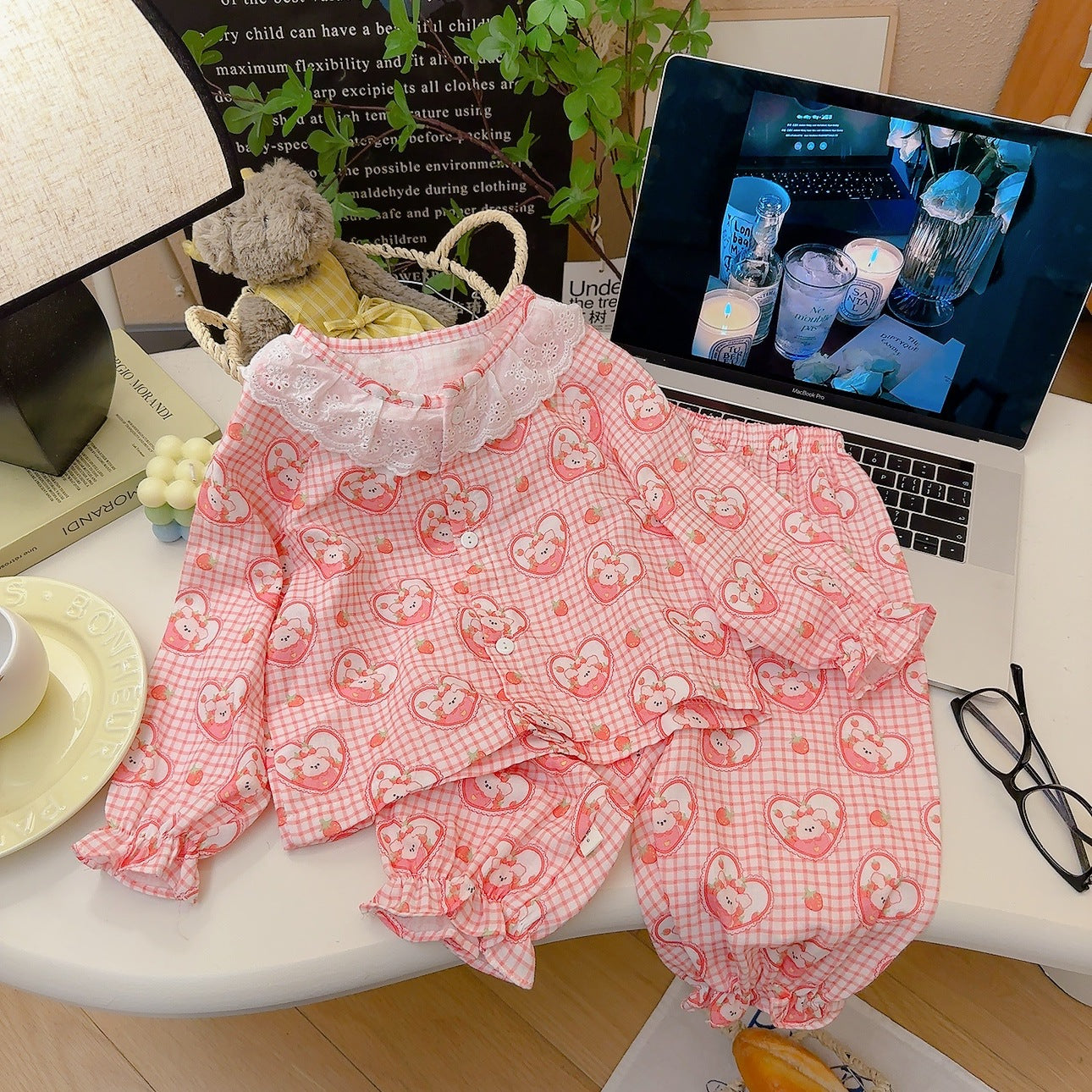 Girls Lace Pajamas Set |Summer Pure Cotton Loungewear Double Layer