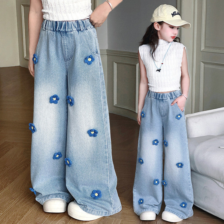 The Garden Muse | Girls' Floral Wide-Leg Spring Jeans