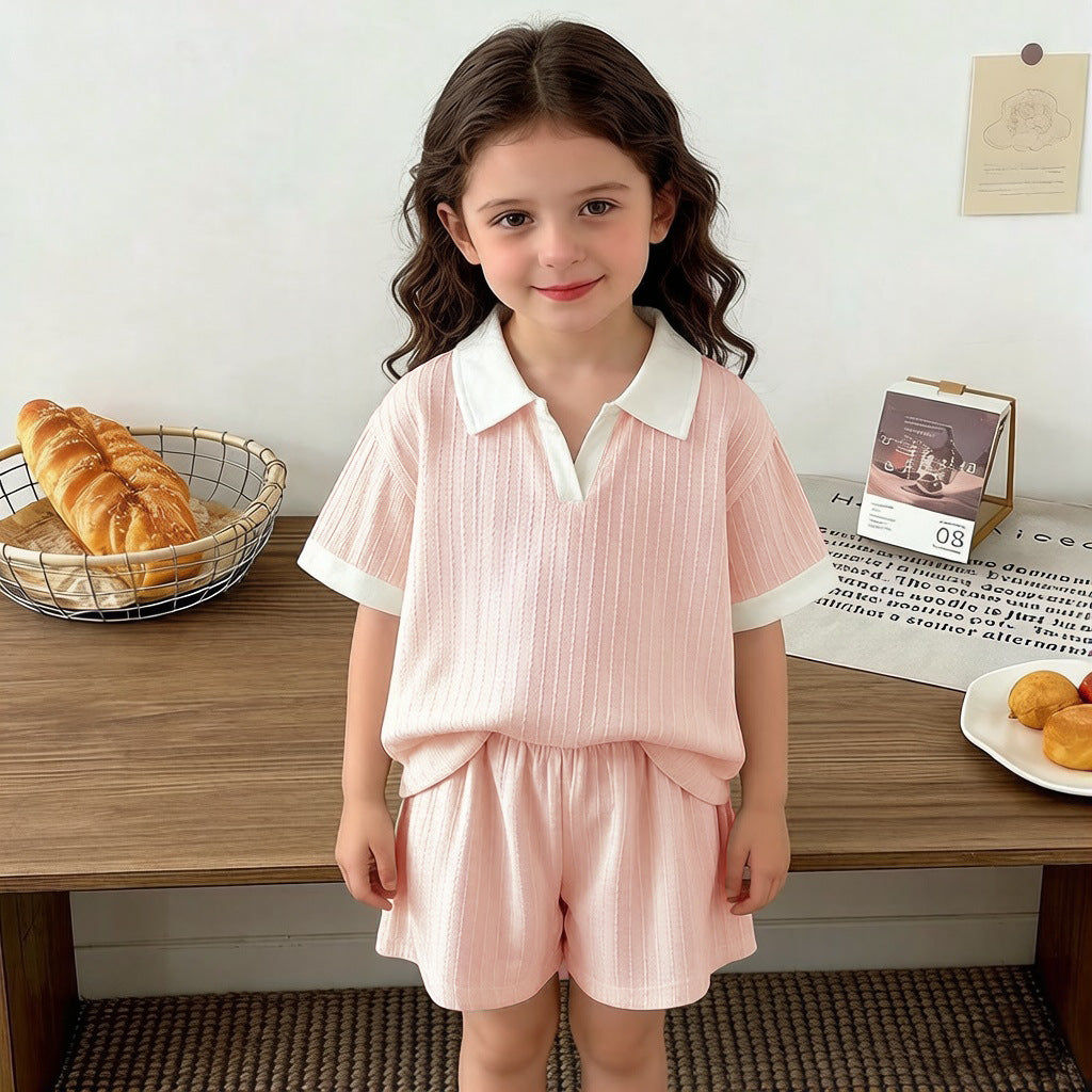 The Prep-School Picnic | Children's Pure Cotton Polo Collar Short & Tee Summer Set