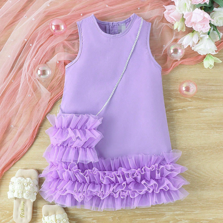 Girls Western Summer Dress - Sleeveless A-Line Mesh Cake Skirt