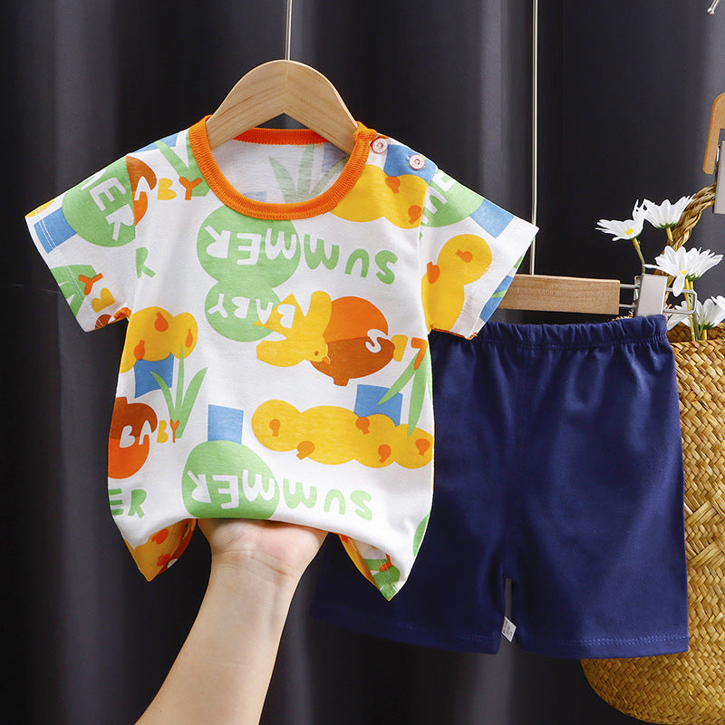 Kids Pure Cotton Summer Set - Breathable Korean Fashion Short-Sleeve Outfit