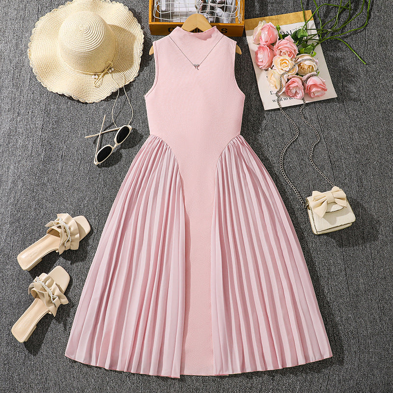 Girls Pleated Sleeveless Long Dress — Summer