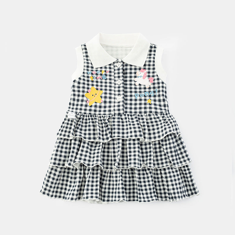 Girls Summer Sleeveless Dress | Printed Cake Vest Skirt