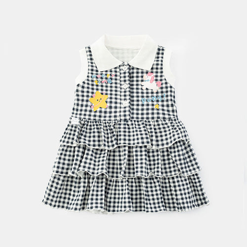 Girls Summer Sleeveless Dress | Printed Cake Vest Skirt
