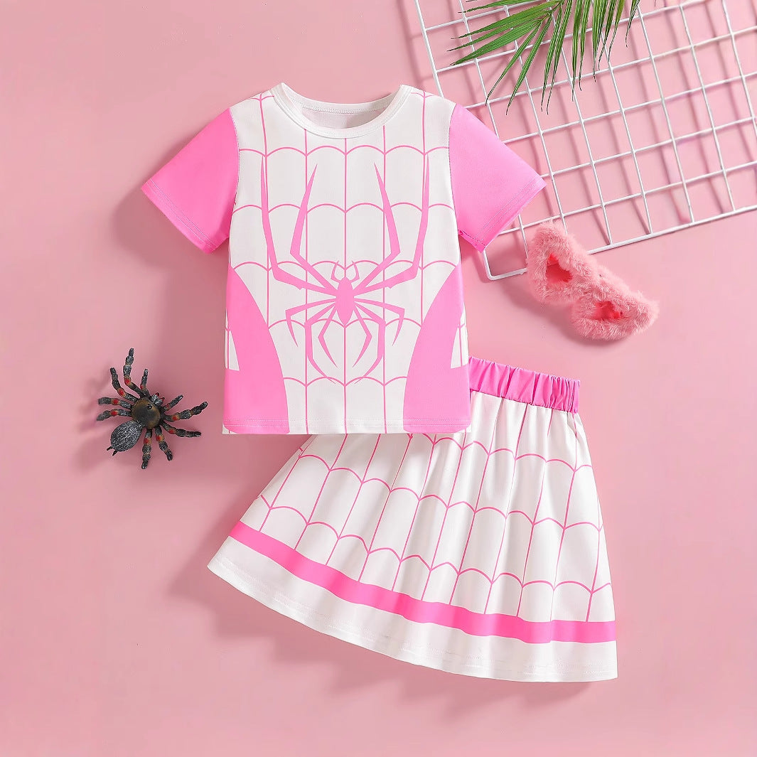 The Preppy-Pulse | Girls’ 2026 "College-Style" T-Shirt & Plaid Skirt Set