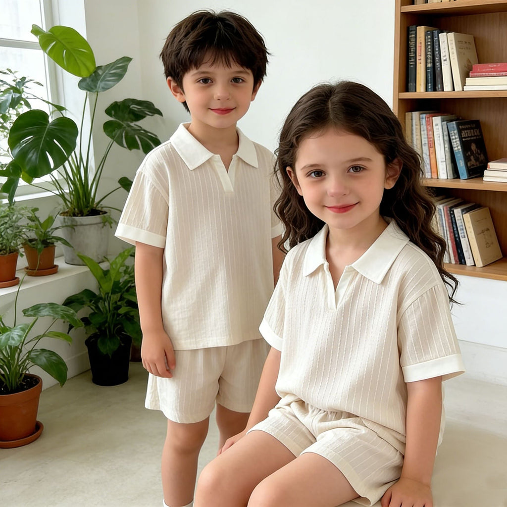 The Prep-School Picnic | Children's Pure Cotton Polo Collar Short & Tee Summer Set