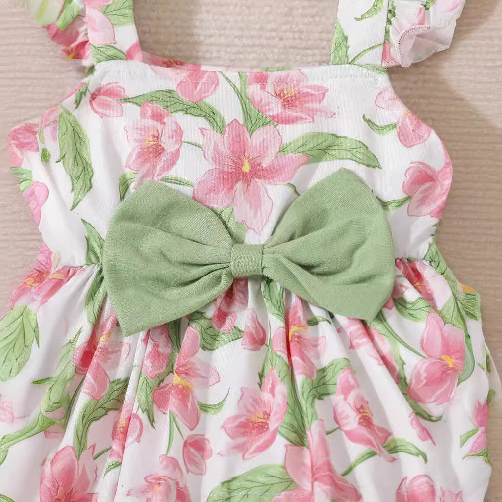The Petal Picnic | Girls’ Floral Suspender Top & Solid Shorts 2-Piece Set