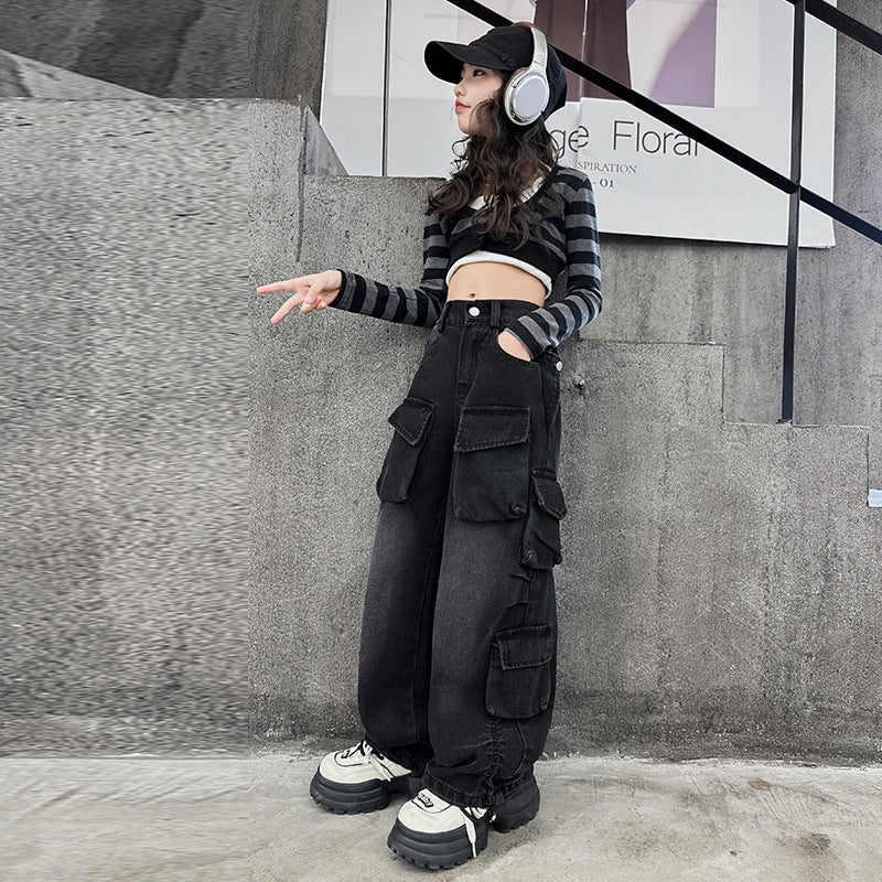 The Urban Rebel | Girl's Tiger-Print Denim Overalls
