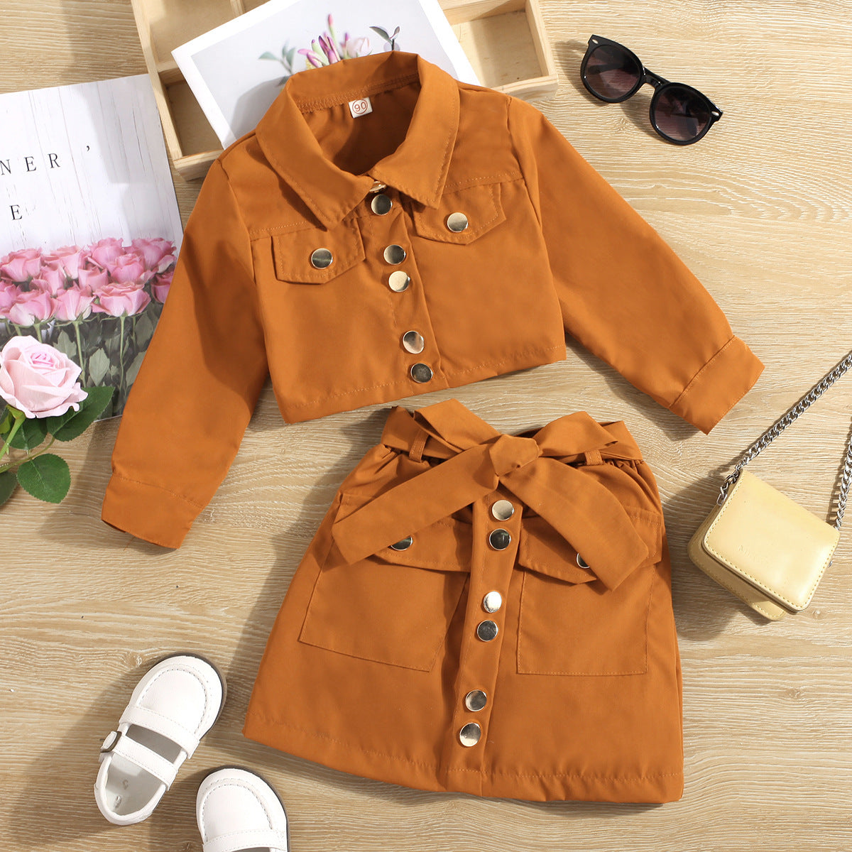 The Parisian Heirloom | Long-Sleeve Lapel Jacket & Bow A-Line Skirt Set