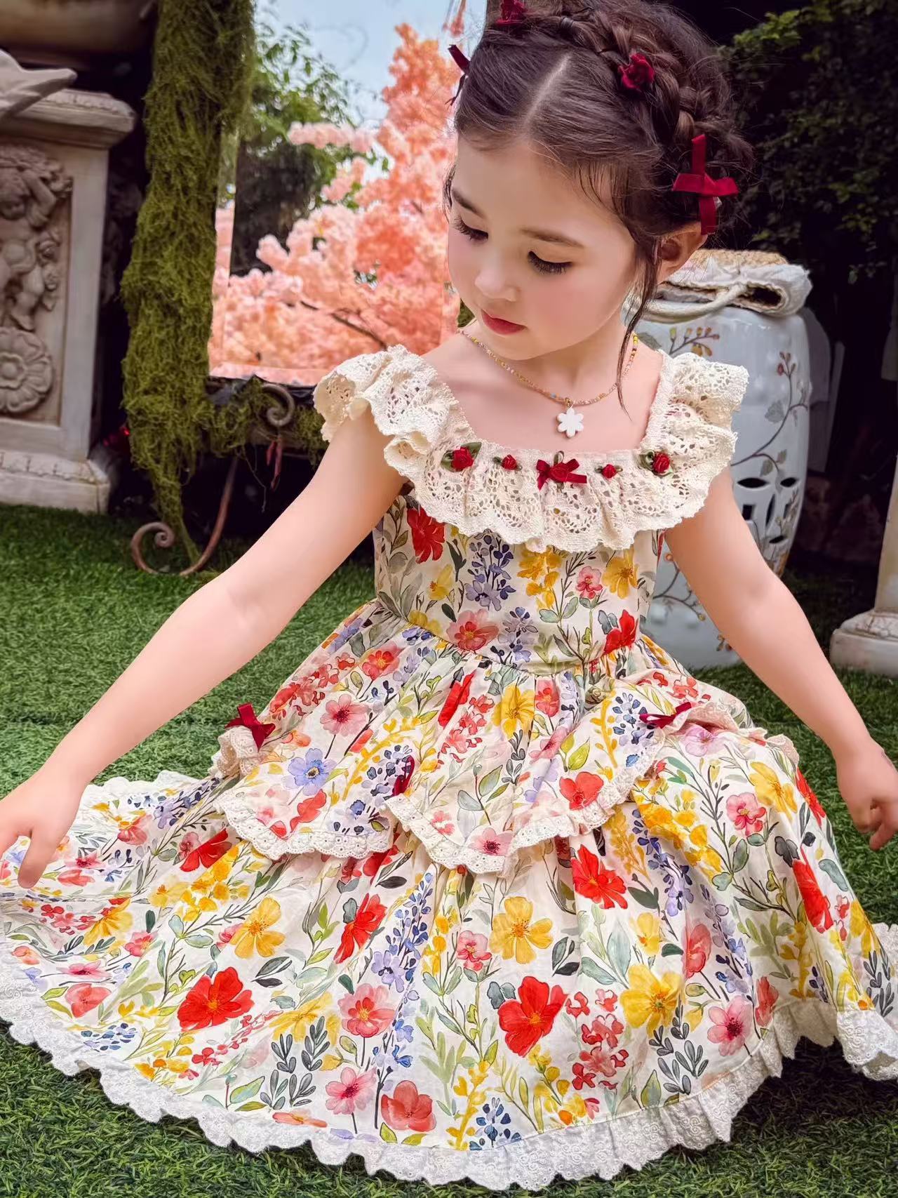 Girls Lolita Lace Princess Dress | Summer Floral Dress