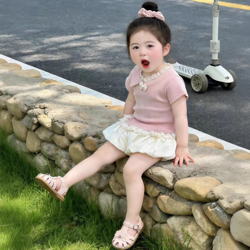 Girls Cute Cartoon Graphics - Breathable Summer Fashion Two-Piece Set