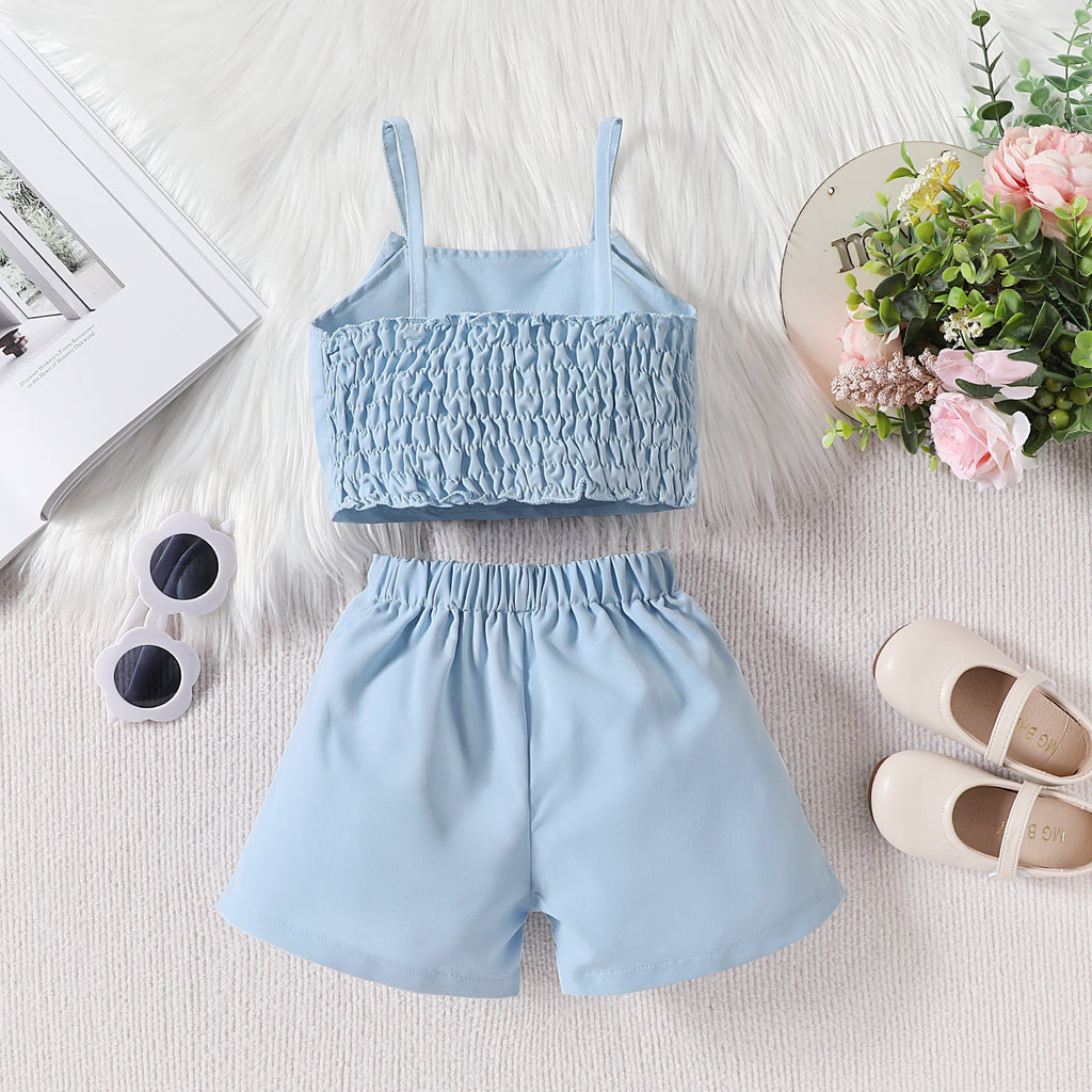 Girls Western Style Bow Tie Suspender Top - Matching Fashion Shorts Set