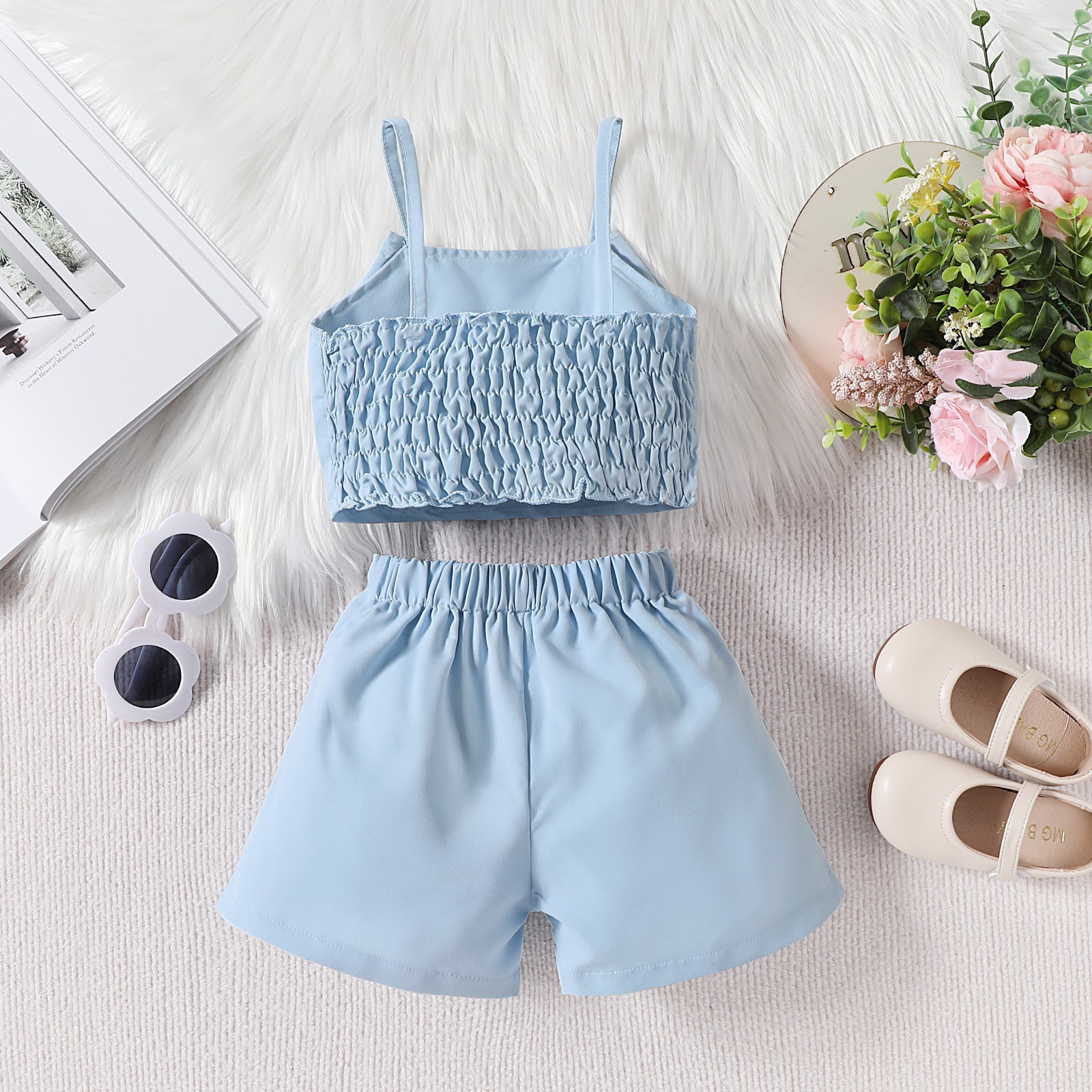 Girls Western Style Bow Tie Suspender Top - Matching Fashion Shorts Set