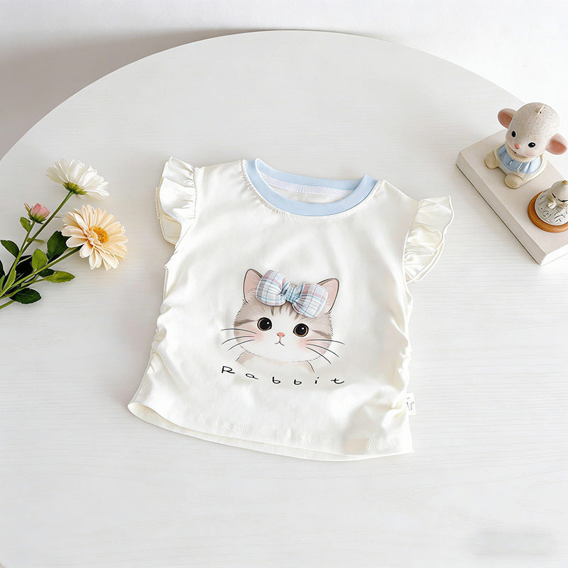 Girls Rabbit Print Flutter Sleeve Vest Top