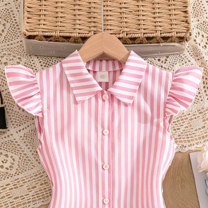 Preppy Prep | Girls Minimalist Striped Collared Shirt Dress