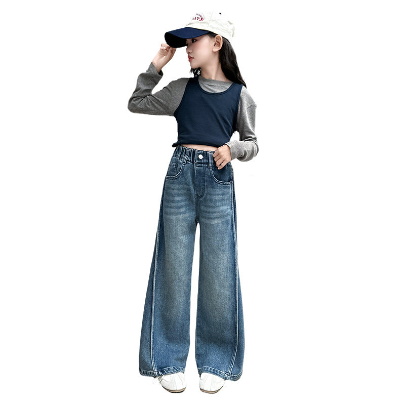The Skyline Stride | Girls' High-Waist Wide-Leg Floor Length Jeans
