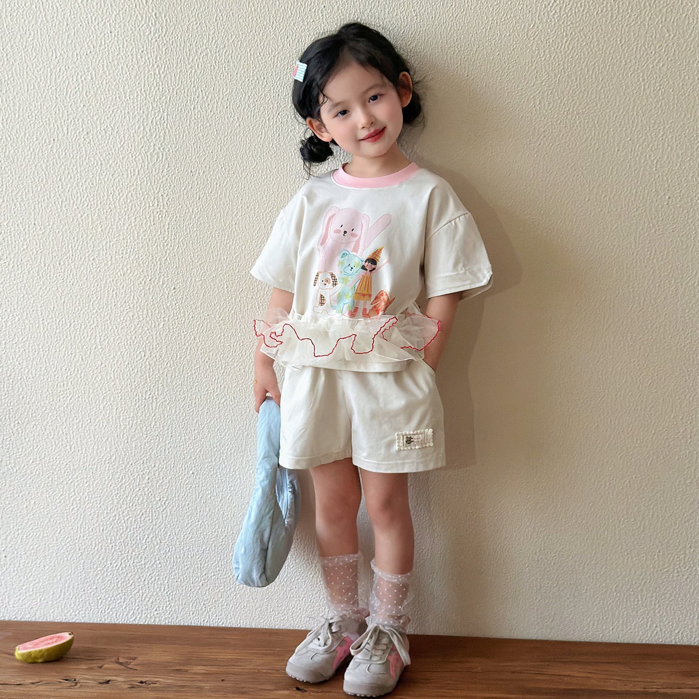 Girls Korean Style Short-Sleeve - Breathable Summer Fashion Shorts Set