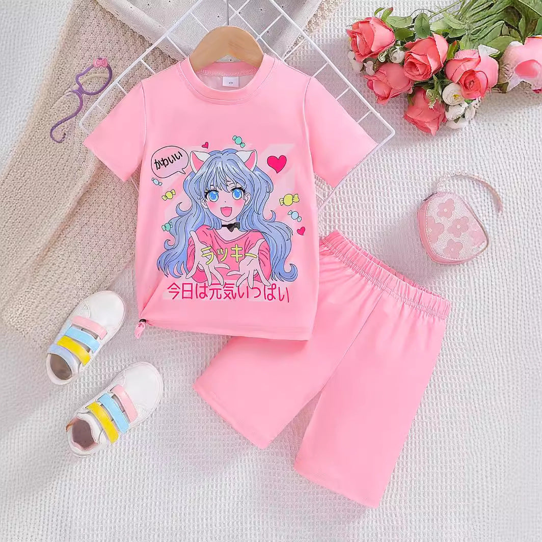 The Whimsy-Street | Girls’ 2026 "Tide" Cartoon Printed Two-Piece Set