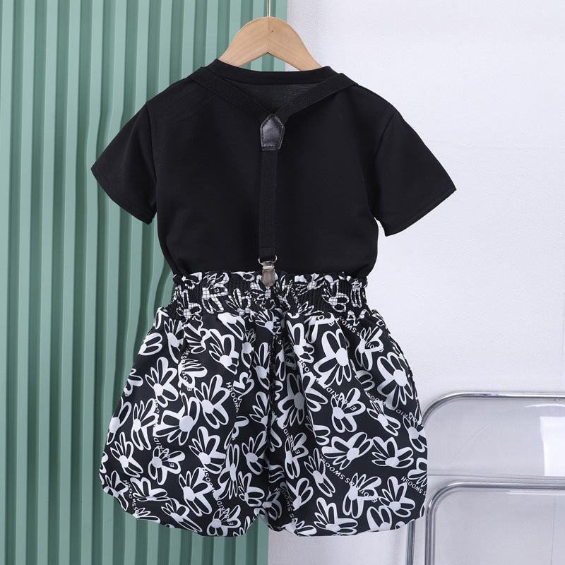 The Urban-Luxe | Girls’ "Letter-Link" Letter Print Strap Shorts Set