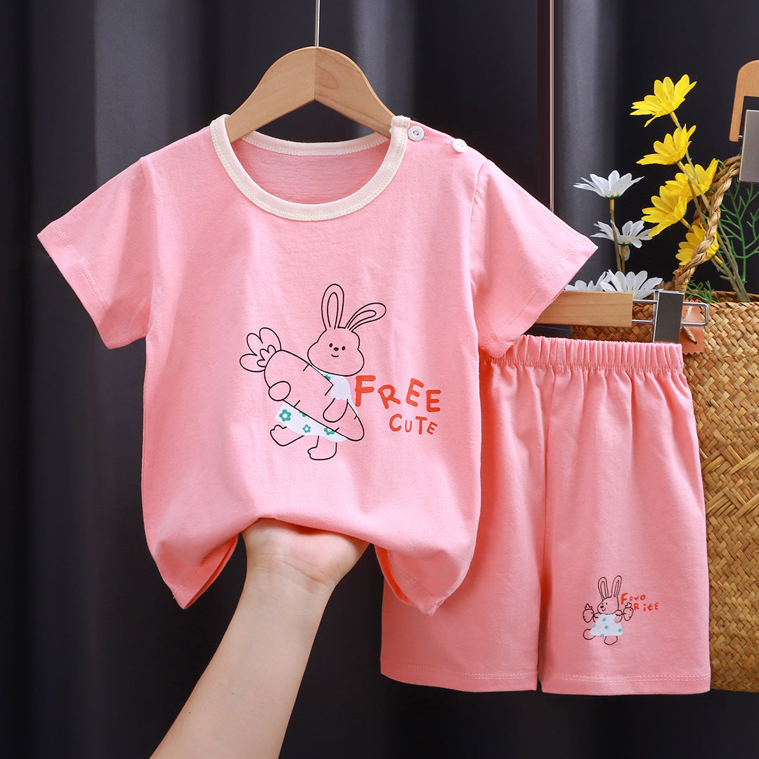 Kids Pure Cotton Summer Set - Breathable Korean Fashion Short-Sleeve Outfit