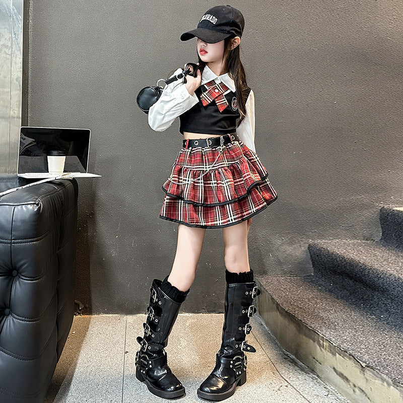 The Prep Maverick | Girls’ Tiger-Graphic JK Plaid Uniform Set