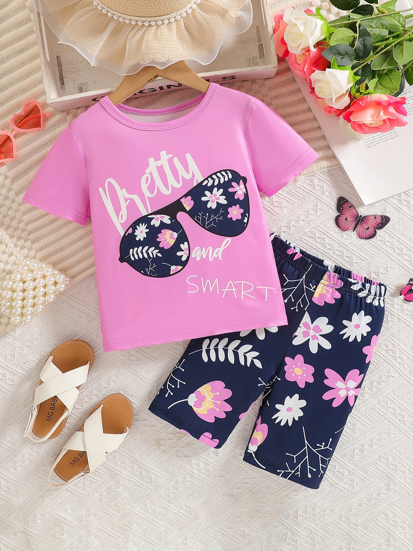 The Riviera Sweetheart | Girls’ Pink T-Shirt & Floral Shorts 2-Piece Set
