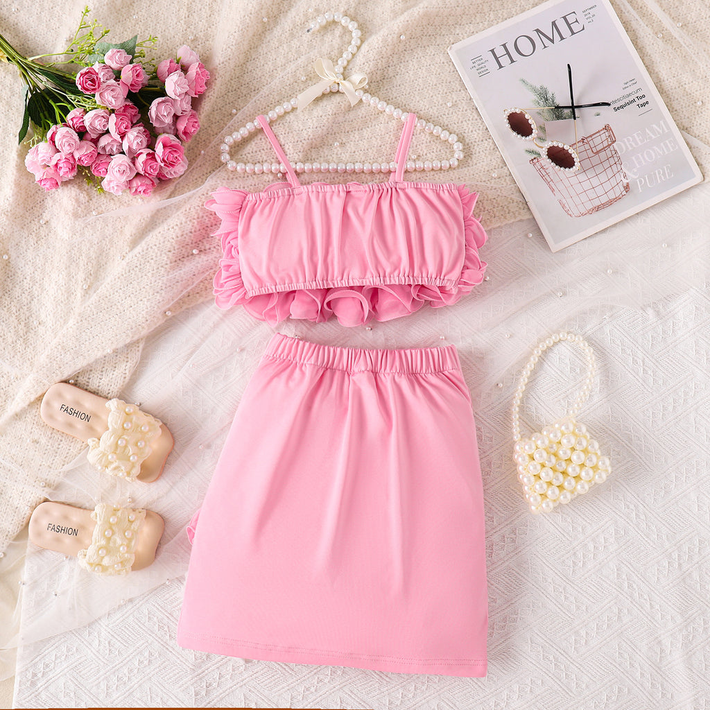 Avant-Garde Edge | Girls Asymmetrical Skirt & Suspender Camisole Set