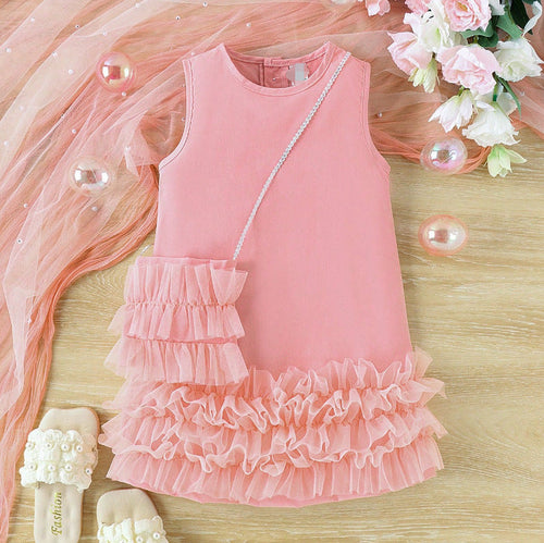 Girls Western Summer Dress - Sleeveless A-Line Mesh Cake Skirt