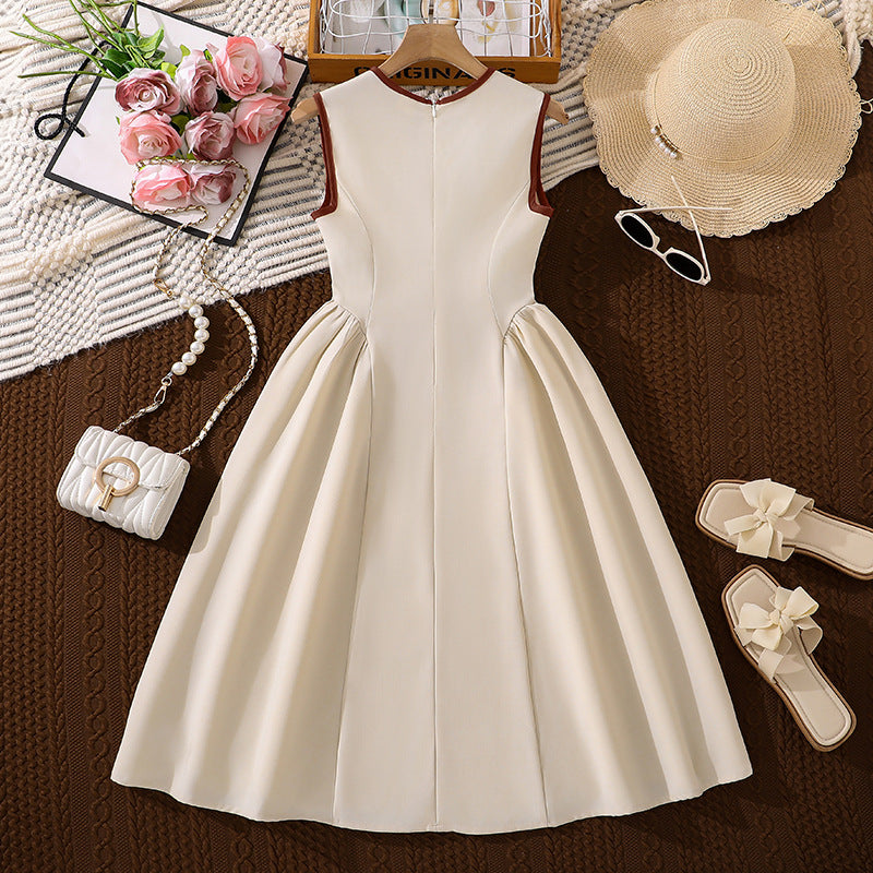 Riviera Elegance | Girls Sleeveless Patchwork Waist Elegant Maxi Dress