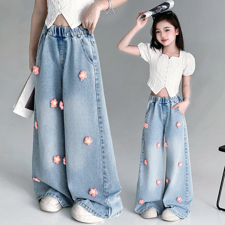 The Garden Muse | Girls' Floral Wide-Leg Spring Jeans