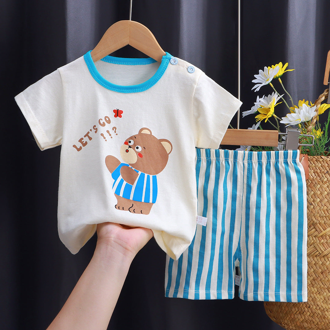 Kids Pure Cotton Summer Set - Breathable Korean Fashion Short-Sleeve Outfit