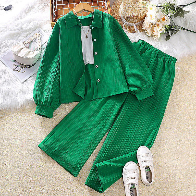 Modern Prep | Girls Collared Long-Sleeve Shirt & Tailored Pants Set
