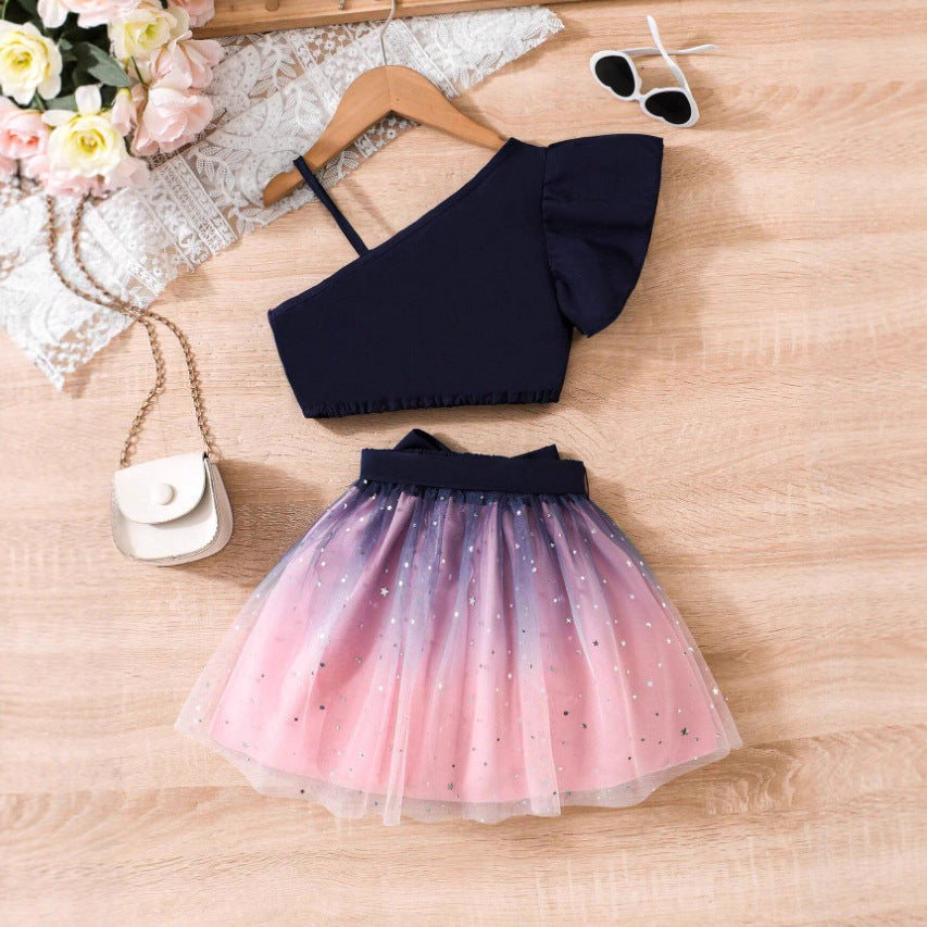 Girls Starry Ombre Set - Flying Sleeve Princess Outfit