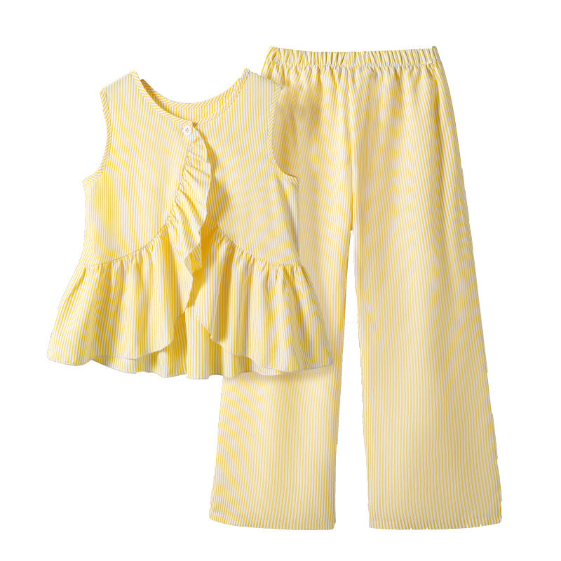 Urban Sailor | Girls Striped Ruffle Top & Wide-Leg Pants Summer Set